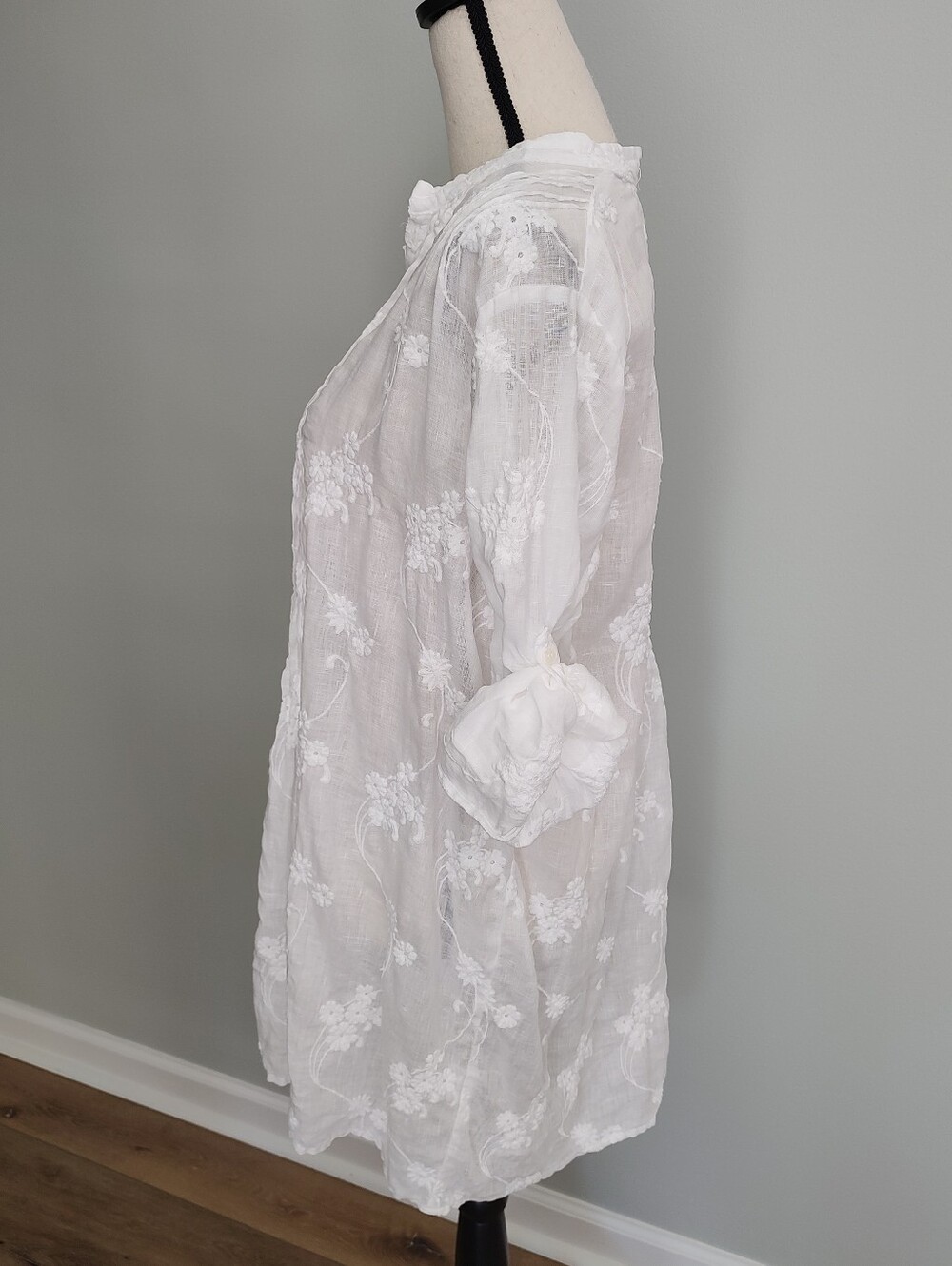 CP Shades Linen Embroidered Shirt Dress Or Long Tunic Top White Boho Coastal M - Picture 5 of 12